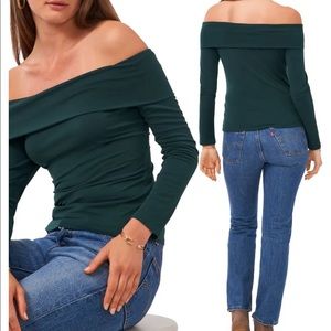 Deletta off the shoulder pine green long sleeved shirt.
